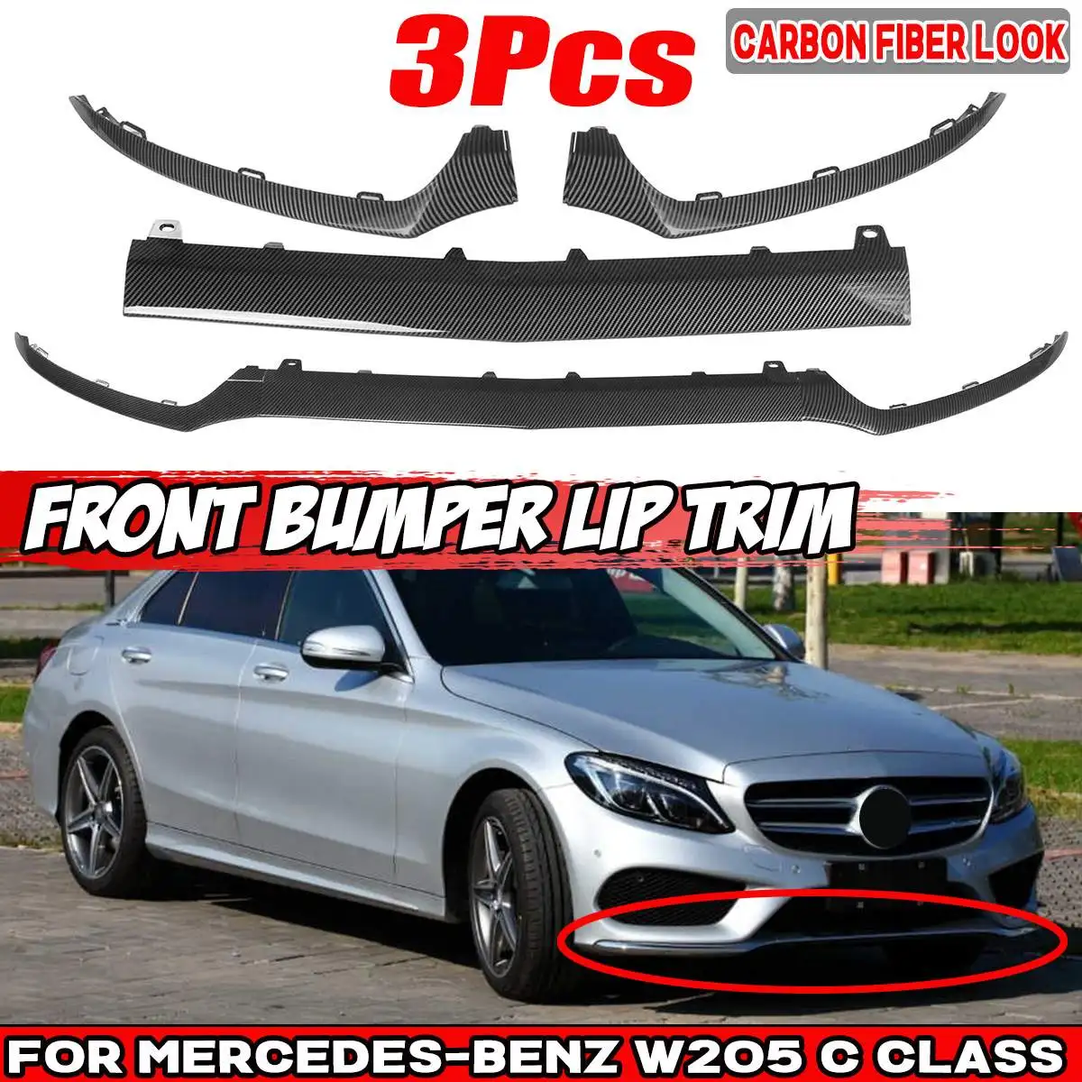 

3 шт., комплект из углеродного волокна для переднего бампера и кузова Mercedes Benz W205 C Class 2015-2018 AMG