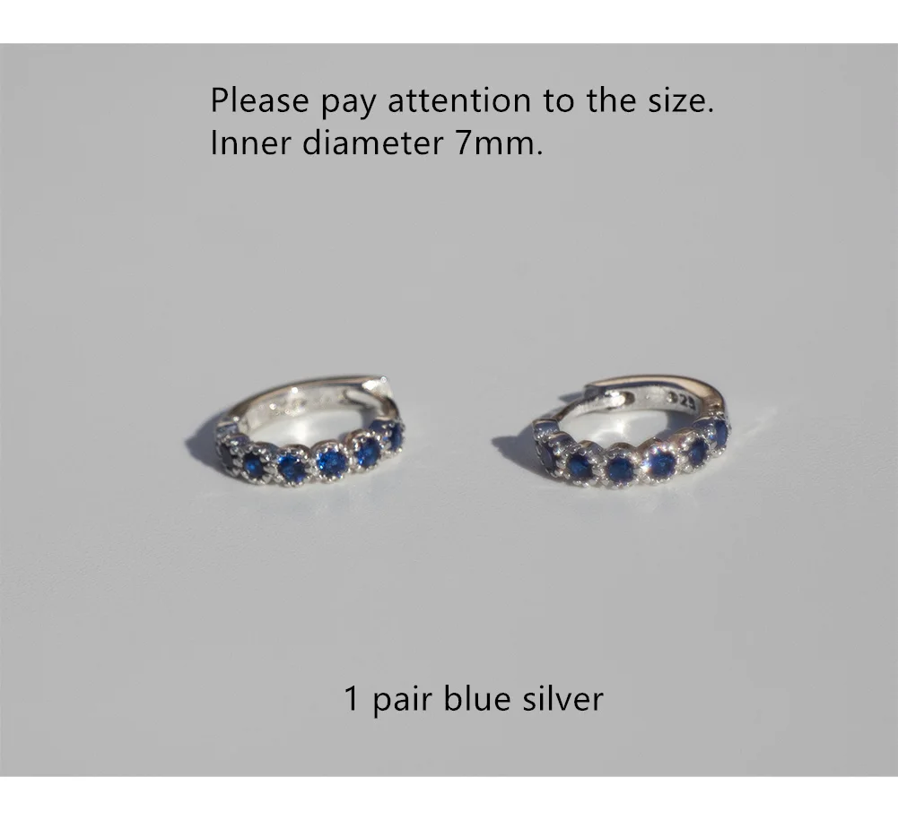 1 pair blue silver Серьги из стерлингового серебра 925 пробы, модные циркониевые зеленые, черные, синие, геометрические, Круглые, для ушей, для девочек и мальчиков, серьги для ушей - Окраска металла: 1 pair blue silver