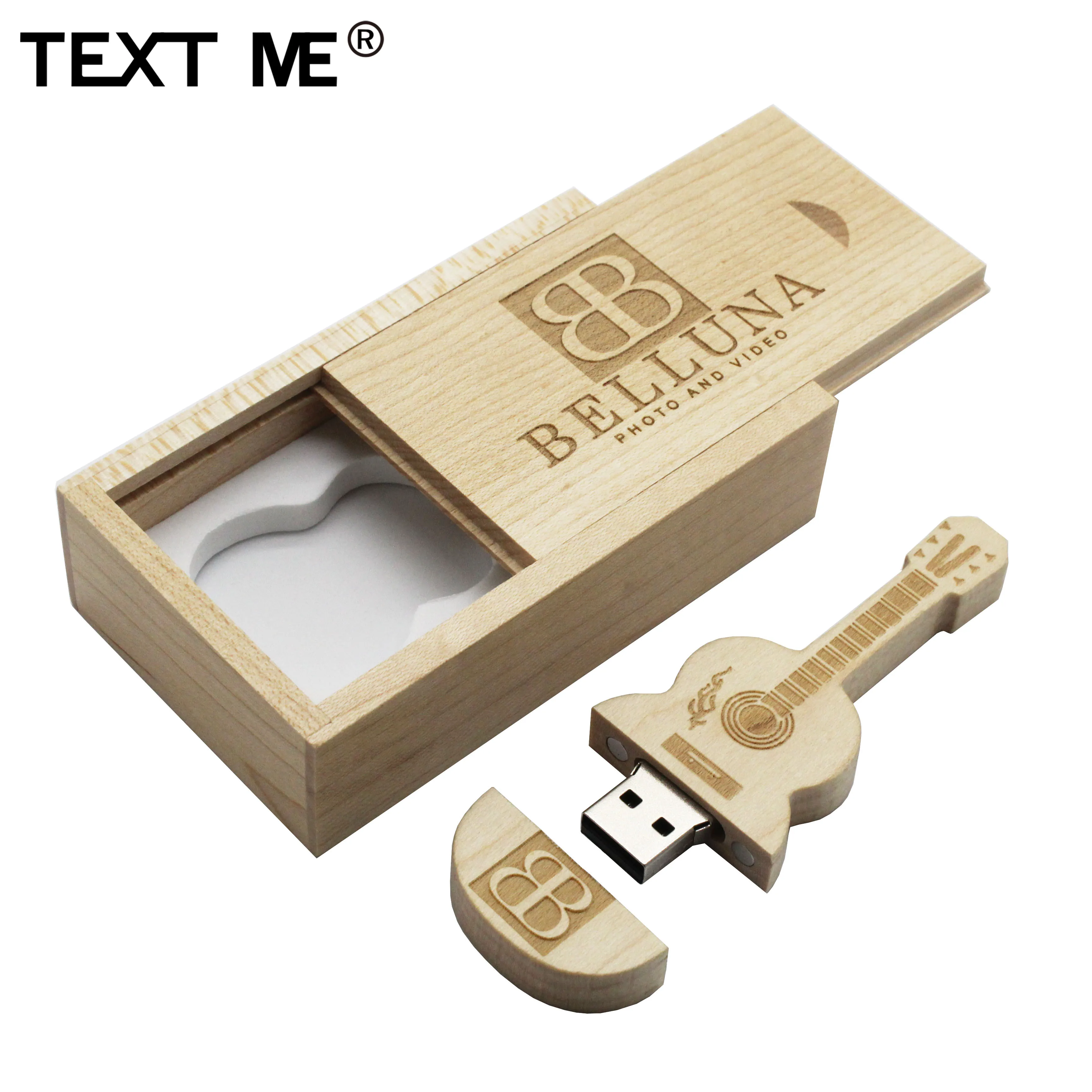 Флеш-накопитель usb с логотипом TEXT ME maple bamboo walnut guitar+ box, 4 ГБ, 8 ГБ, 16 ГБ, 32 ГБ, 64 ГБ, usb 2,0, подарок для фотосъемки