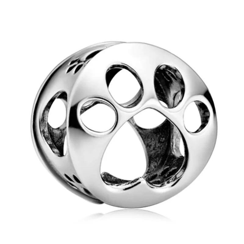 

Romantic 925 Sterling Silver Pavé Silver Hollow Cat Claw Hollow Beaded Charm Fit Pandora Bracelet DIY Necklace Pet Pendant