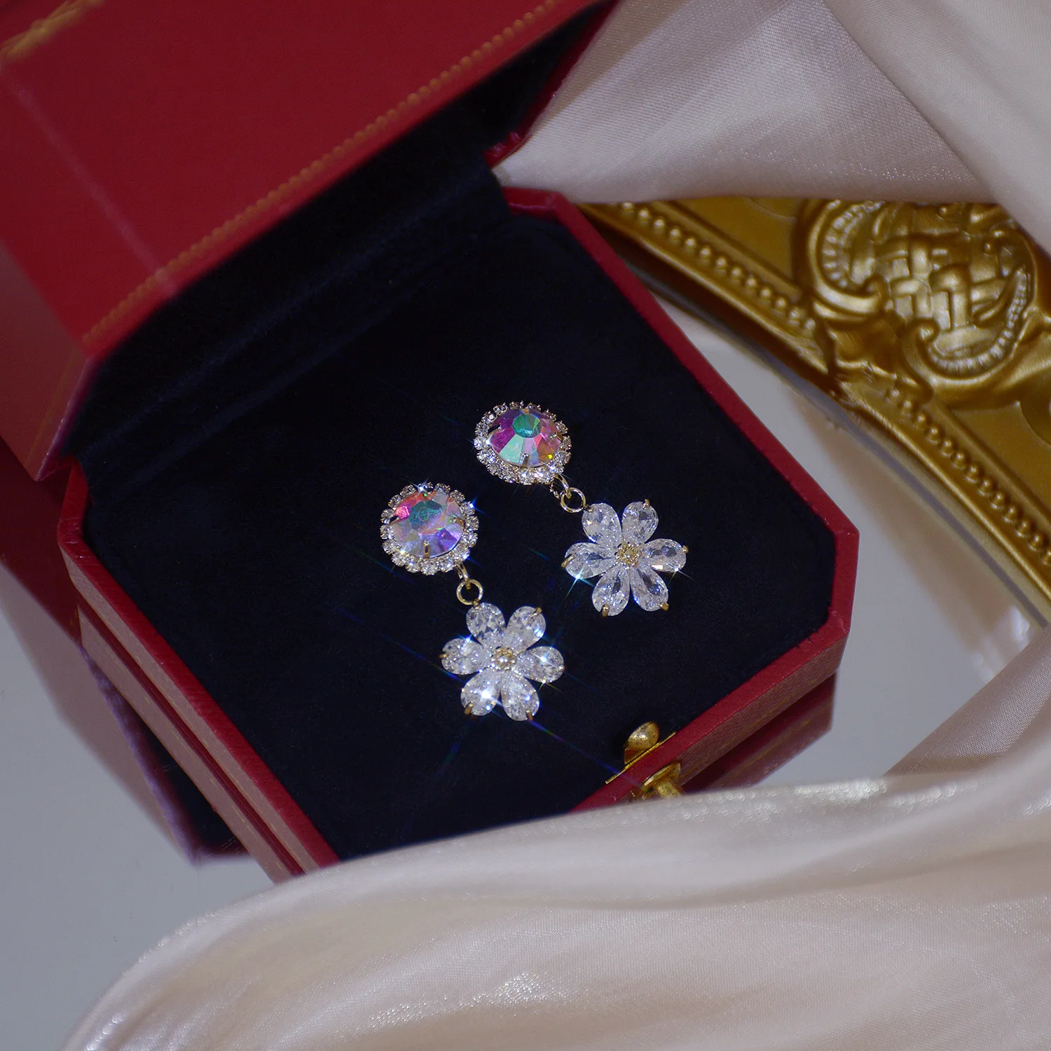 

Korean New Design Fashion Jewelry Women Flower Earrings Luxury Brilliant AAA Zirconia Crystal Party Earring For Gril Gift