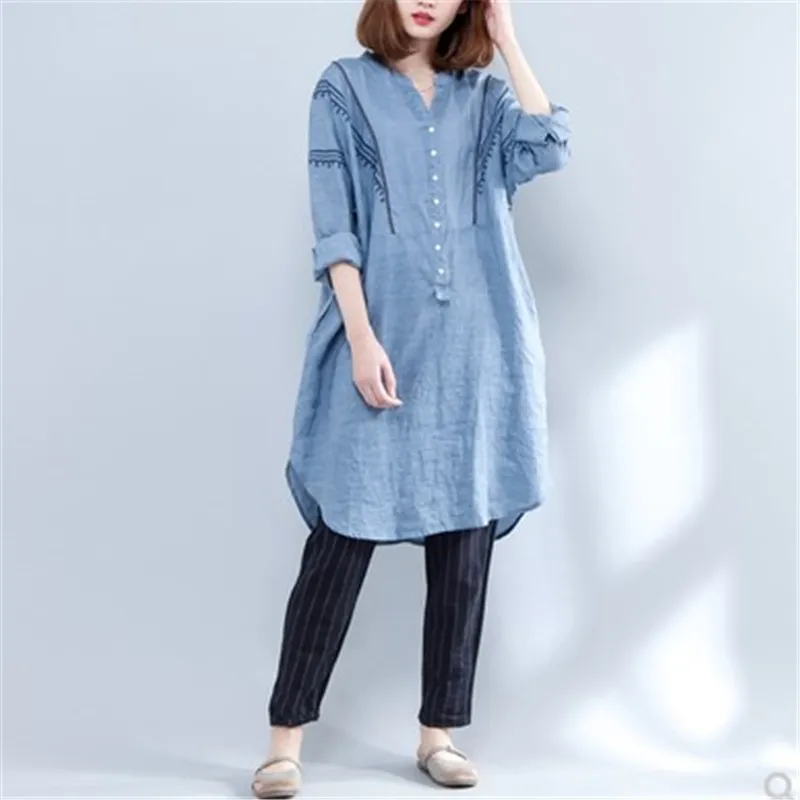 Новые модные блузки для женщин Длинная Верхняя одежда 2021 оверсайз из хлопка и