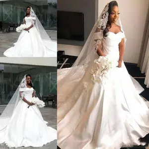 South African Off the Shoulder Plus Size Wedding Dresses 2021 Court Train Satin A Line Wedding Bridal Gowns South African Off the Shoulder Plus Size Wedding Dresses 2021 Court Train Satin A Line Wedding Bridal Gowns