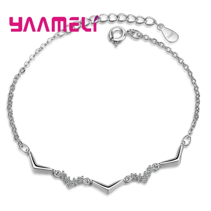 

925 Sterling Silver Classic Vintage Bracelet Triangle Geometric Pattern Embellished With White Crystal Cubic Zirconia