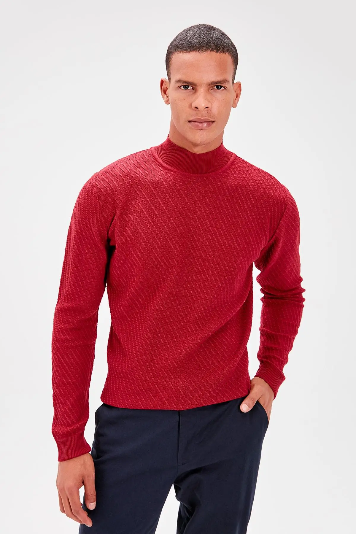 Мужская водолазка Trendyol Damson текстурированная трикотажная одежда свитер TMNAW20VK0001| |