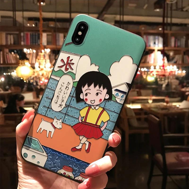 Рельефный телефонный чехол Chibi Maruko для iPhone 11 12ProMax XS MAX XR X 8 7 6S 6 Plus милый мягкий