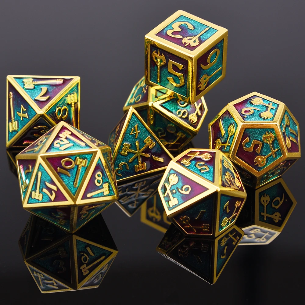 Твердые металлические полигедральные игральные кости с сумкой для настольных