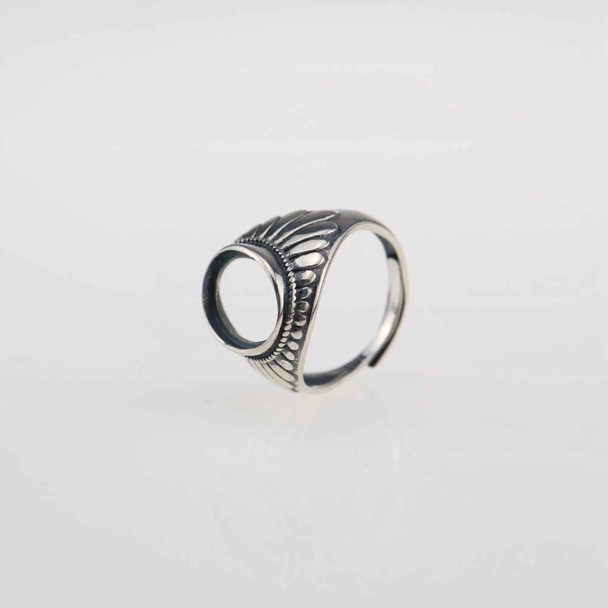 

10x14MM Vintage Style Antiqued Solid 925 Sterling Silver Oval Bezel Adjustable Ring Settings for Cabochon Stone 1223106