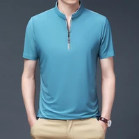 summer new mens t shirt solid color zipper collar mens t shirt loose casual mens wear oversized t shirt