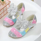 Туфли принцессы для девочек с бантом-бабочкой, блестящие туфли на высоком каблуке с кристаллами, детская кожаная обувь, детские туфли, подарок на день рождения