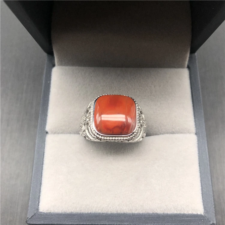 Кольцо из натурального Юньнаня с красным агатом серебра 925 пробы женское мужское