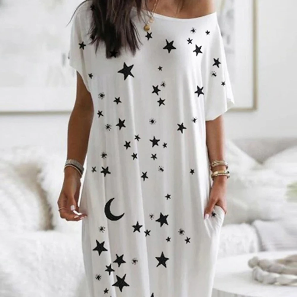Женское повседневное Длинное свободное платье с коротким рукавом принтом в виде
