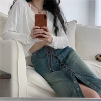 sexy retro strap high waist fishtail cowboy bust straight skirt temperament long skirts for women fashion spring and autumn