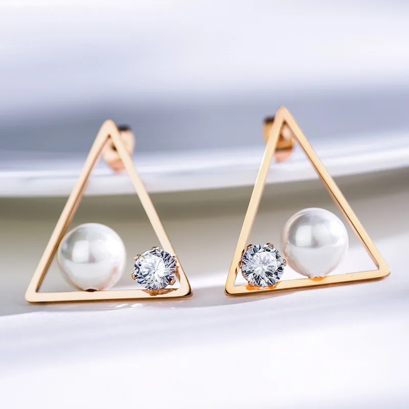 Женские Треугольные Серьги-гвоздики с пресноводным жемчугом | Украшения и