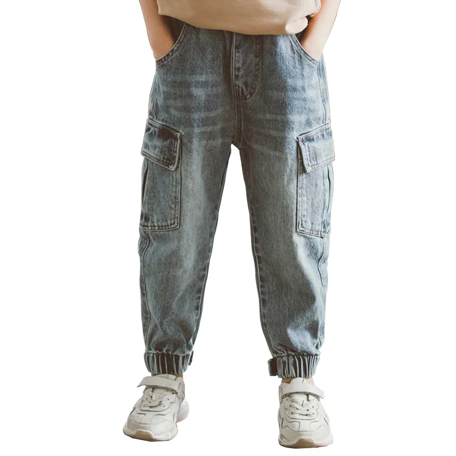 Джинсы для мальчиков 2020 однотонные брюки карго детские джинсы с эластичным поясом школьные весенне осенние