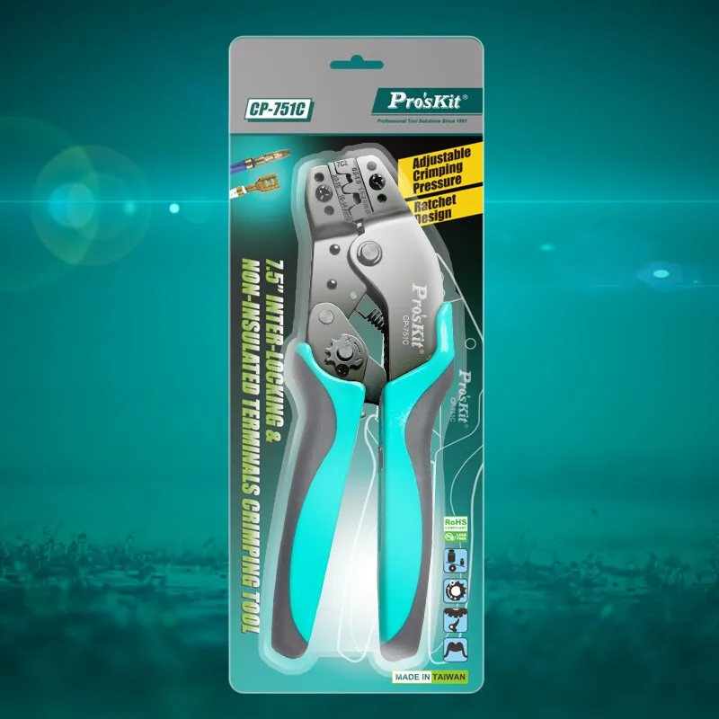 

Pro'sKit Crimping Pliers CP-751C 7.5 Electrician Ratchet Clamp Inter-Locking & Non-insulated Terminals Crimping Tool