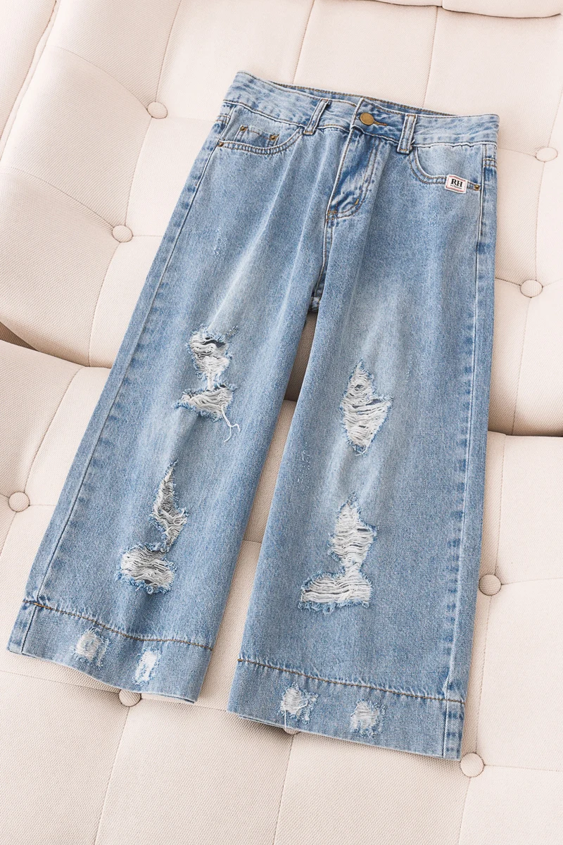 Женское платье большого размера свободные джинсы для отдыха с дырками толстой