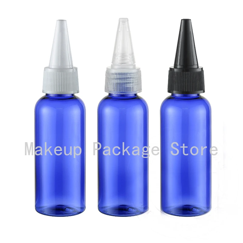 

50ml 50pcs Empty Blue Cosmetic PET Emulsion Refillable Bottle with Pointed Mouth Cap,DIY Beauty Makeup Portable Liquid Package