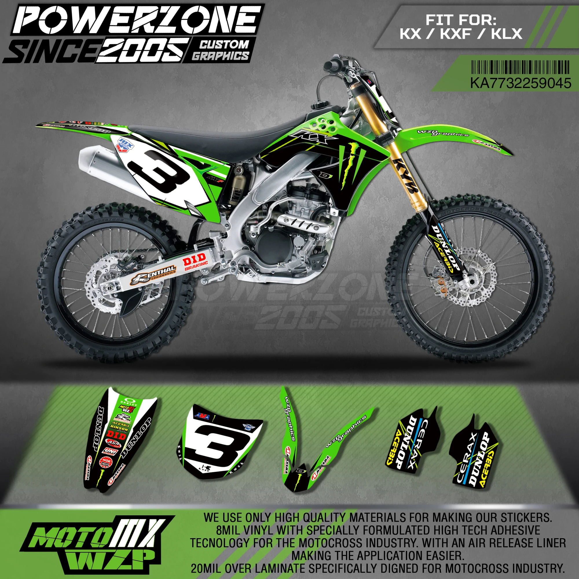 Персонализированные графические наклейки PowerZone Team 3M Набор наклеек для Kawasaki