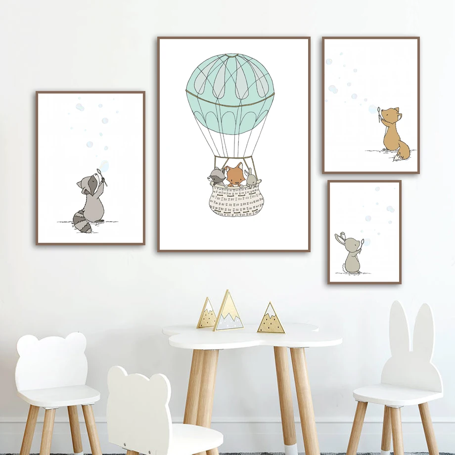 Воздушный шар из енота лисы кролика детский настенный художественный холст