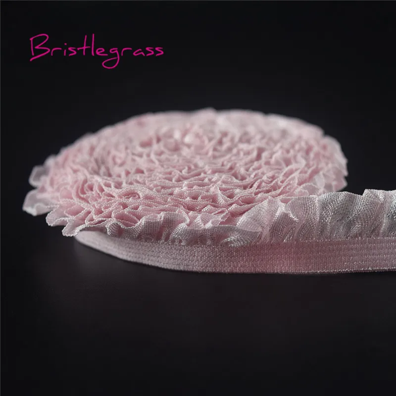 

BRISTLEGRASS 5 Yard 5/8" 15mm Shiny Frilly Ruffled Lace Trim Elastic Spandex Band Kids Headband Tutu Bridal Wedding Dress Sewing