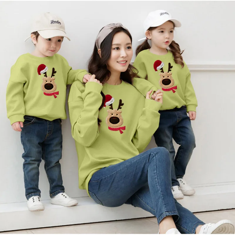 

Red Hat Christmas Elk Plus Velvet Sweater Parent-child Winter Clothing New Family Matching Outfits Xmas