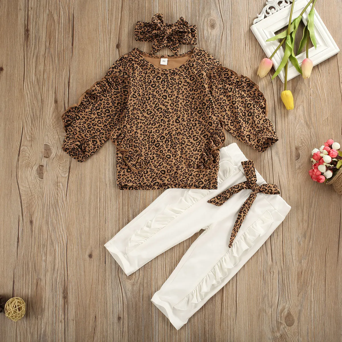 

0-5 Years Kids Baby Girls Clothes Ruffle Leopard Tops Leggings Pants Outfit Autumn Set Tracksuit