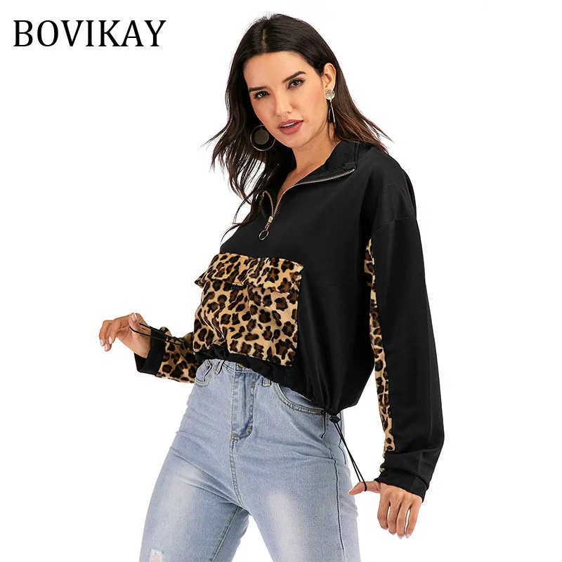 BOVIKAY 2019 Женская Осенняя Толстовка Женский пуловер с длинным рукавом Леопардовый