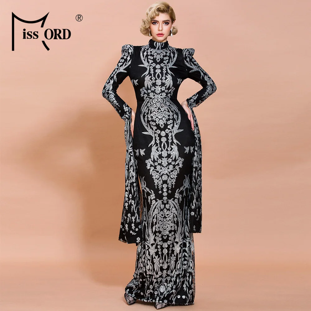 Missord 2020 женское сексуальное платье с О образным вырезом и длинным рукавом