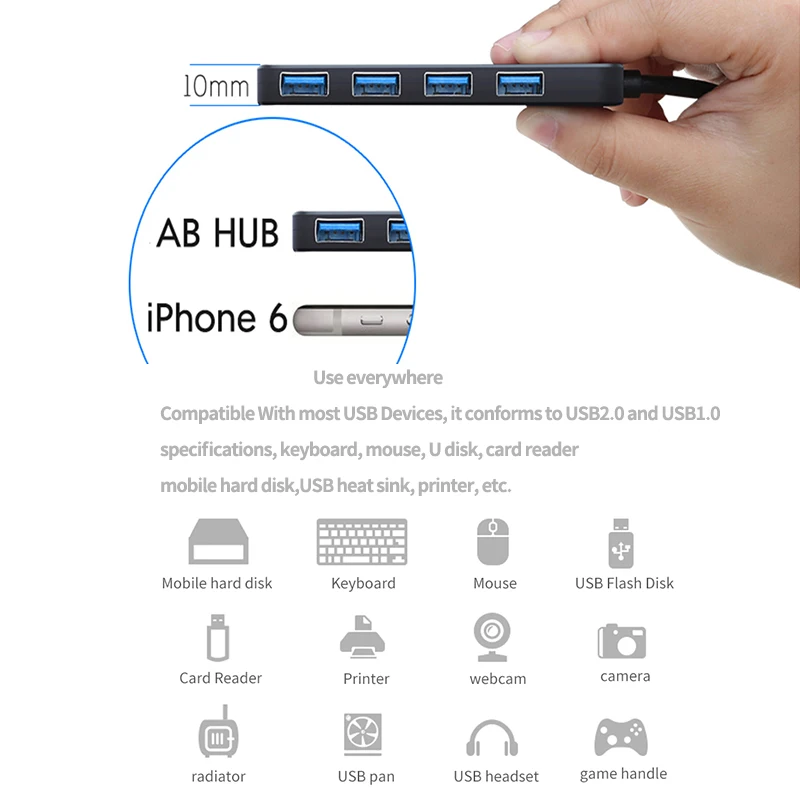 Ультра тонкий хаб USB 3 0 с 4 портами 2 разветвитель OTG адаптер для Macbook портом питания