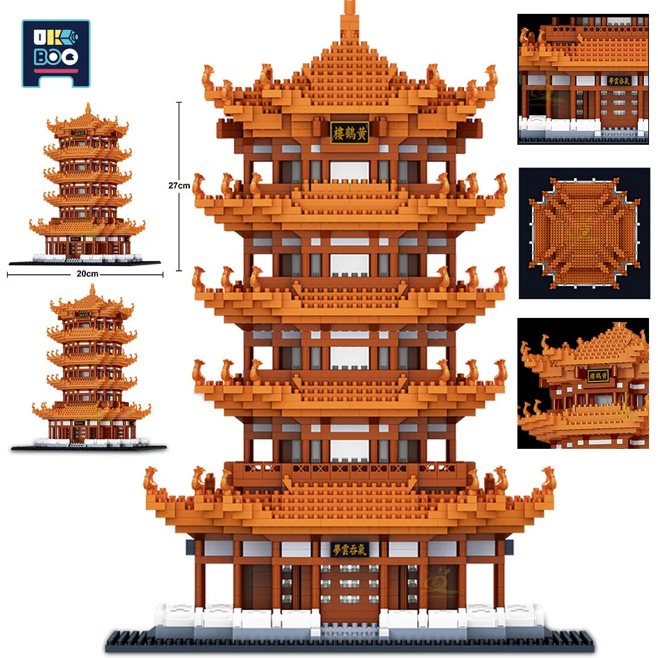 

4032pcs Yellow Crane Tower Constructor Micro Building Blocks 3D Model City Street View Mini Diamond Bricks Children's toys