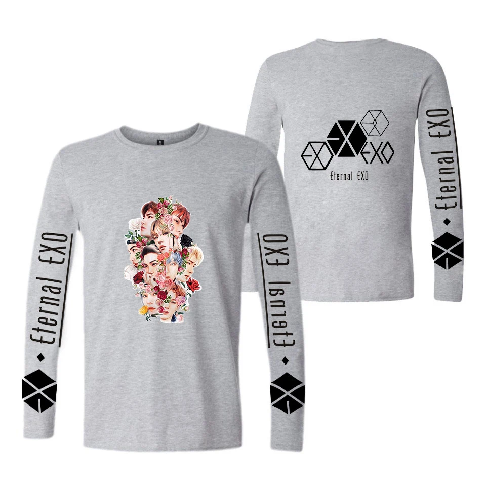 Корейская команда пения группы EXO летняя футболка с длинным рукавом принтом букв