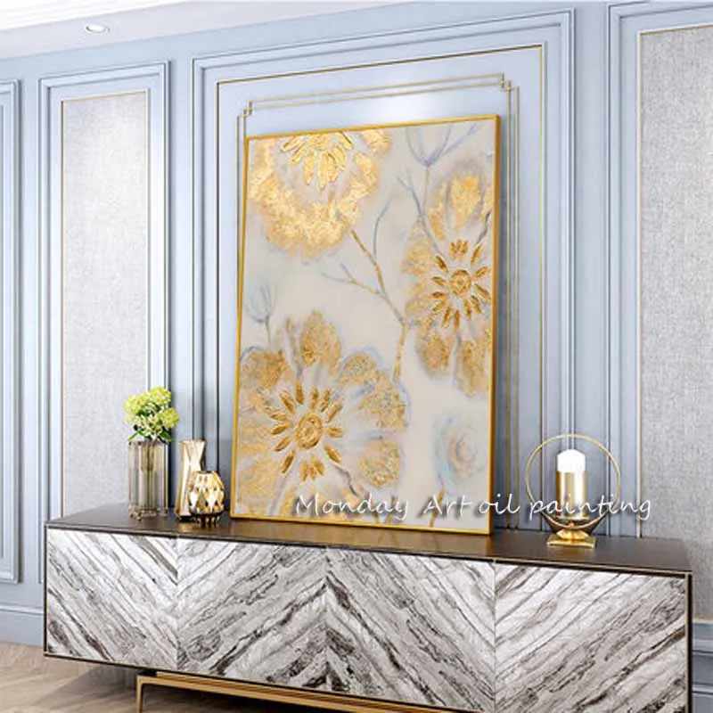 Абстрактная Золотая картина маслом 100% ручная роспись золотой Холст Картина