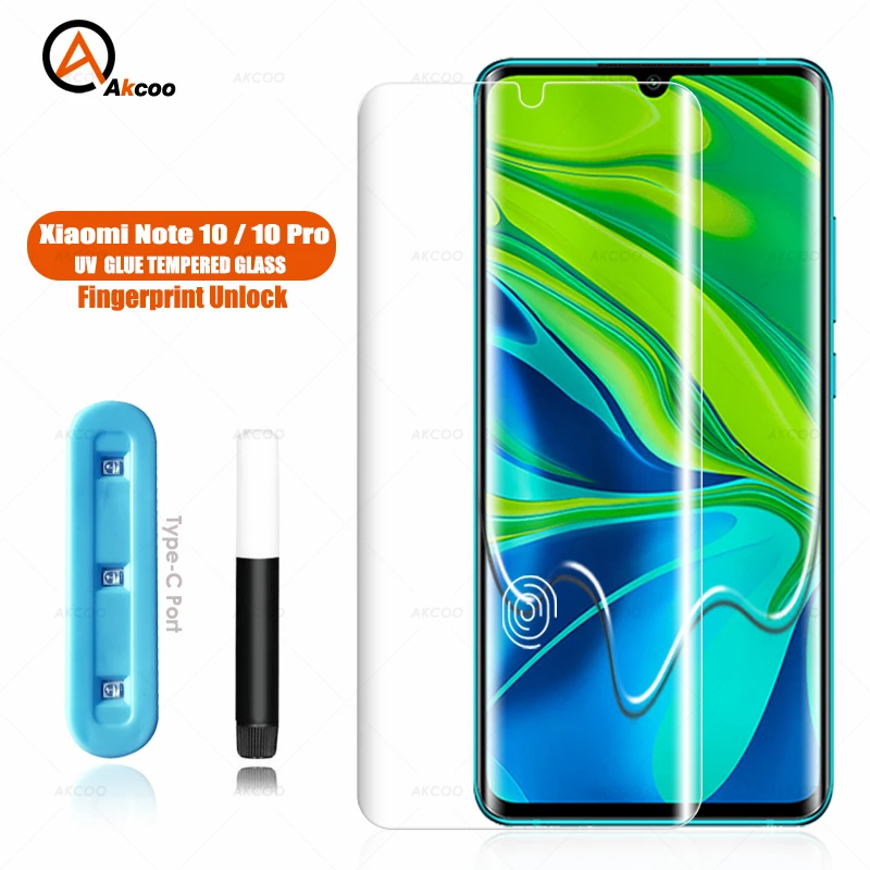 Akcoo для Xiaomi Note 10 Pro защита экрана УФ полный экран клей стеклянная пленка закаленное стекло note10 lite