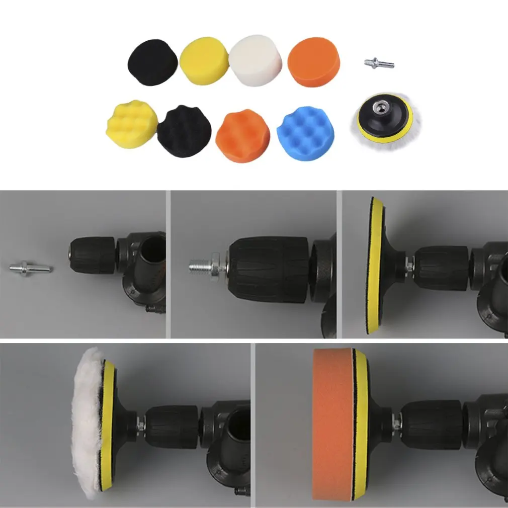 

10pcs 3 Inch Multifunction Wave Sponge Ball Car Polishing Beauty Tools Self-adhesive Waxing Wool Wheel Set Kits For Automotive