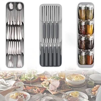 kitchen storage box plastic knife block holder drawer knives fork spoons storage rack knife stand for spice cutlery organizer