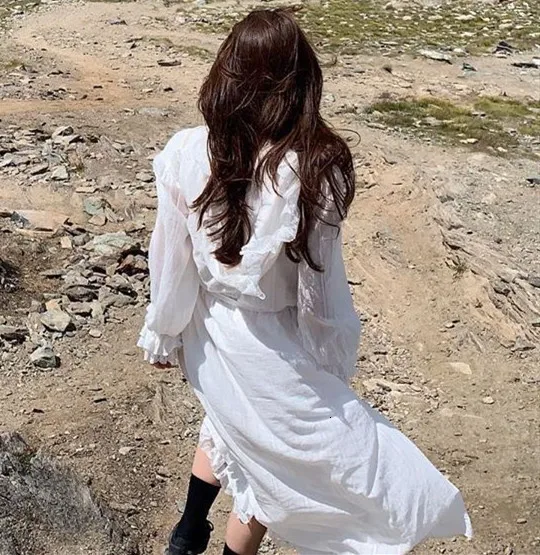 

TVVOVVIN 2020 New Spring White Long Sleeve Hooded Women Vestidos Split Joint Lace Loose Korean Fashion Women Dress TMJA