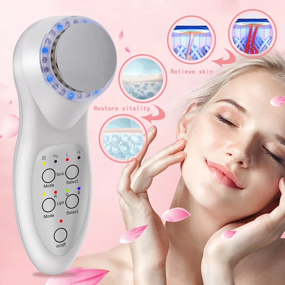 

7 Colors LED Photon Ultrasonic Tighten Face Lift Skin Cleaner Wrinkle Remover Anti Aging Ultrasound Facial Beauty Massager