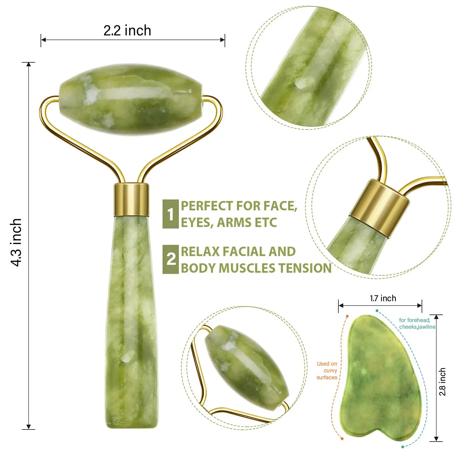 Нефритовый валик для лица глаз и шеи 100% натуральный нефрит идеально подходит