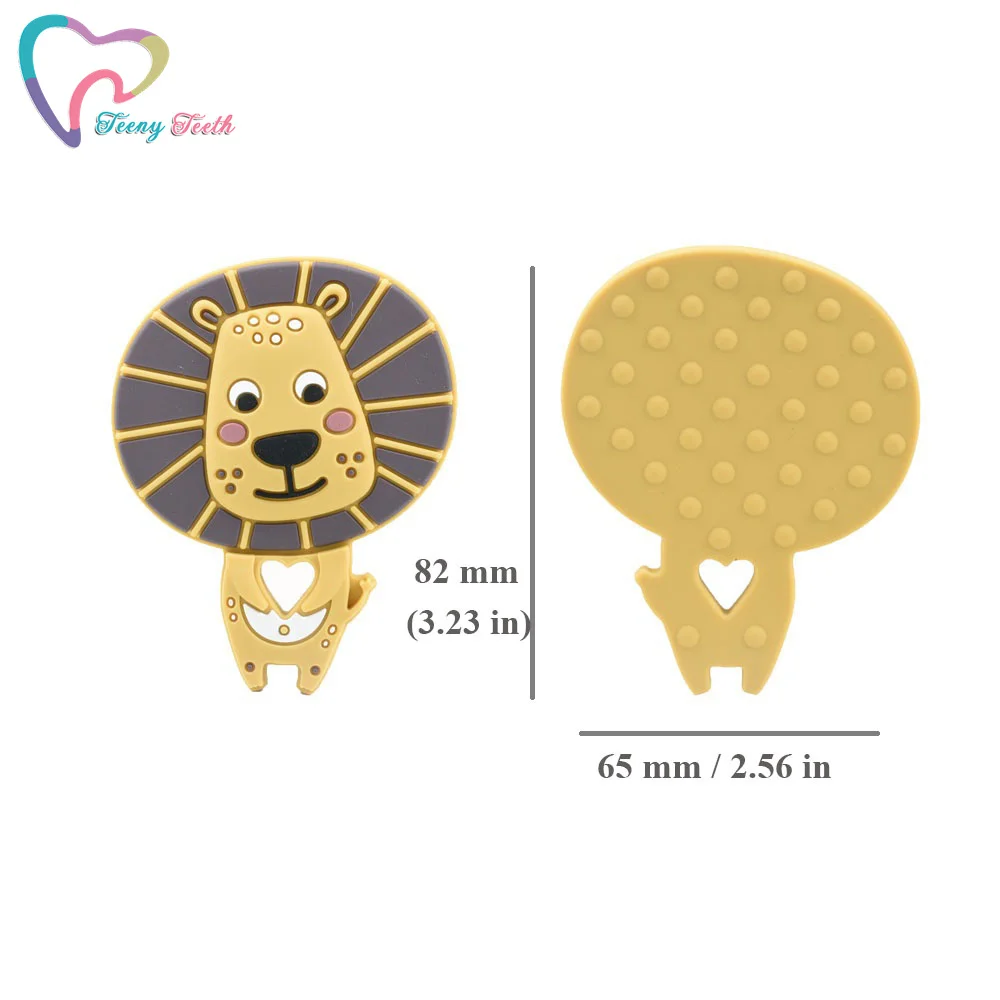Mordedor de silicona con dibujos animados para beb&eacute;, mordedor masticable con forma de Le&oacute;n, comida para roedores, accesorios para dentici&oacute;n, 2 piezas-1