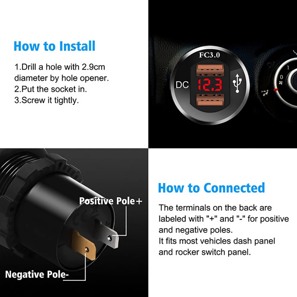 

Onever Fast Charger Fast Charging Dual USB Voltmeter Charger With Line Aluminum Alloy Mobile Phone Aluminum Car-Charger