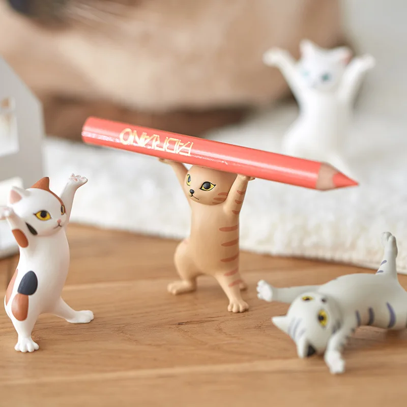 

Funny Cat Pen Holder Black Enchanting Weightlifting Cat Pen Holders Toys Blind Box Kids Adult Doll Toy Gift for Home Decoration