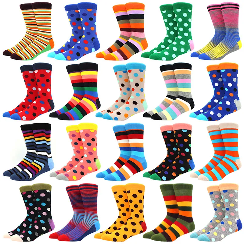 

1 pair men socks combed cotton bright colored funny socks men's calf crew socks for business causal dress wedding gift sok