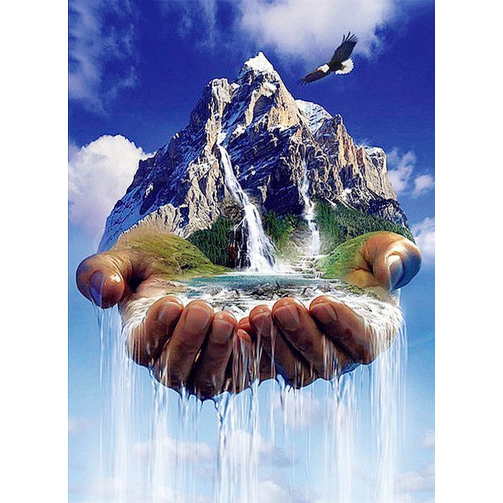 Diamond Painting Hand Mountain Waterfall Full Square Embroidery Scenery Cross Stitch 5D DIY Handmade Gift Home Decor | Дом и сад
