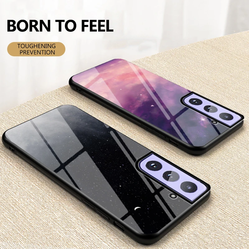 

Soft Silicone Starry Sky Graphic Samsung Galaxy S21 S20 Plus Ultra FE S10 E S9 S8 Plus Shockproof Tempered Glass Phone Case