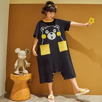2021 summer pajamas women pure cotton short sleeved summer cute bear one piece pajamas can wear outside cotton home clothes lt03