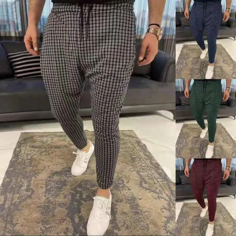 

2021 Mens Pants Casual Mens Trousers Skinny Stretch Mens Chinos Pants Slim Fit Mens Casual Pant Plaid Check Harem Pants Men