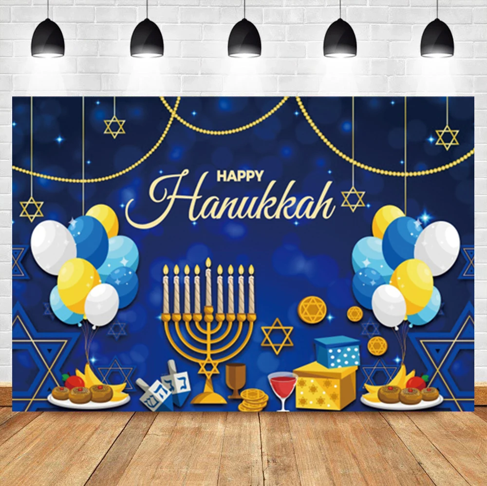 

Laeacco Hanukkah Rosh Hashanah Background Menorah Coin Chocolate Cake Home Decor Photographic Photo Backdrop For Photo Studio