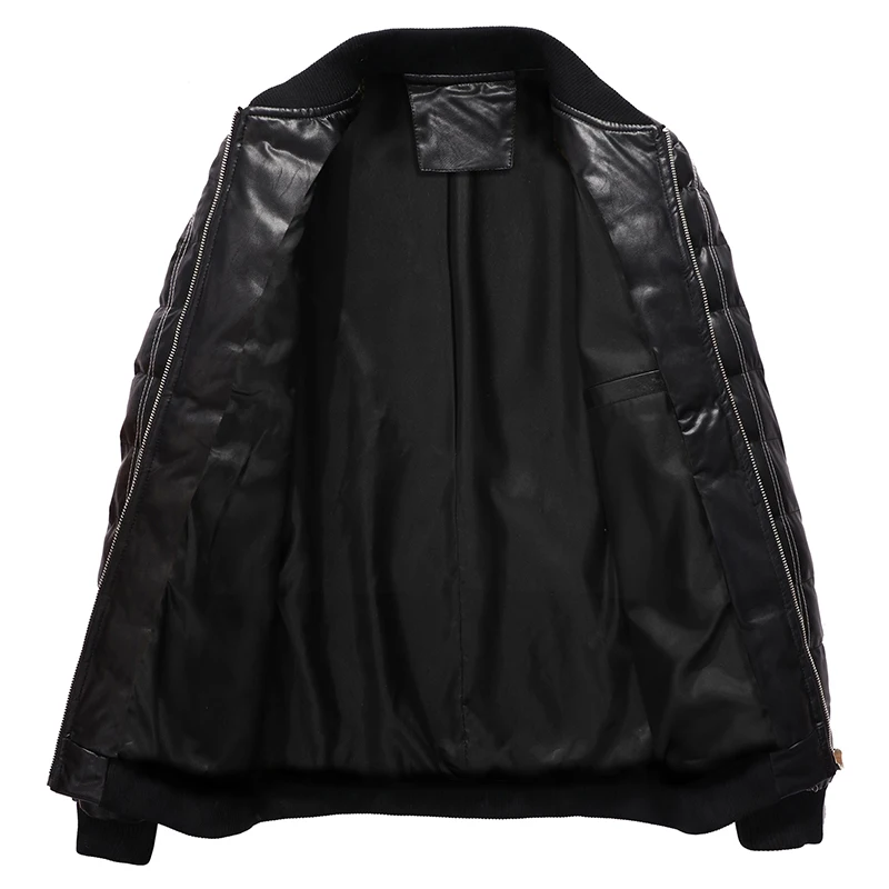 

Men's Winter New Solid Color Collar Thick Cotton Coat / Youth PU Bright Leather Large Size Slim Boutique Warm Down Jacket M-4XL