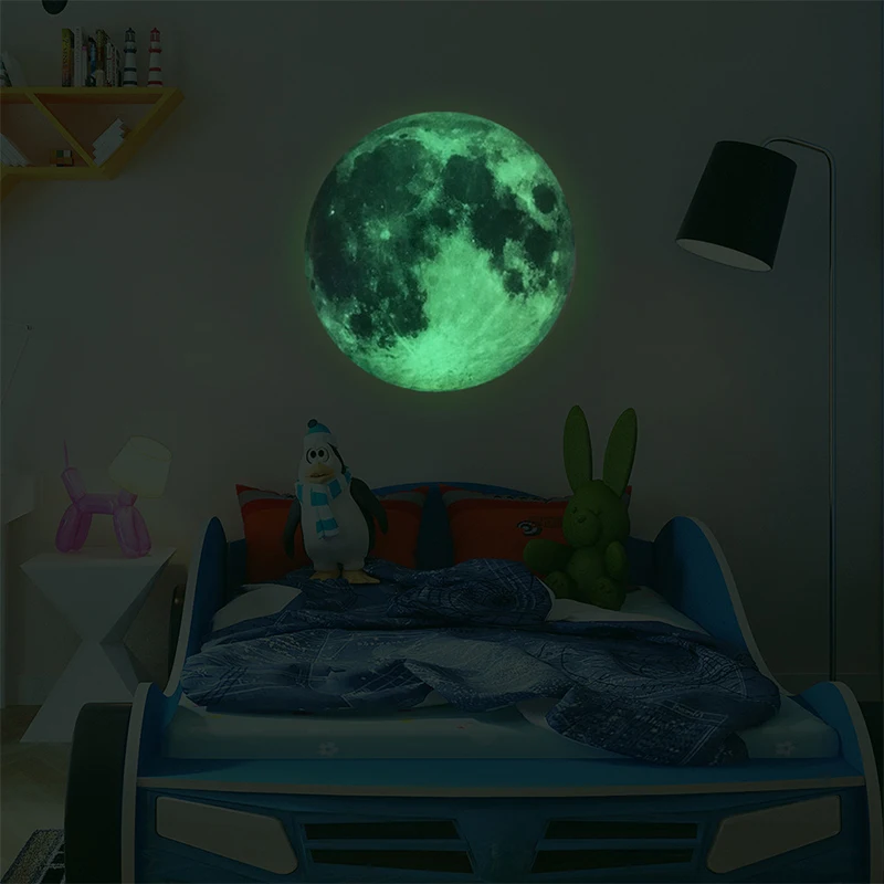 

New 30cm Luminous Moon 3D Wall Sticker for kids room living room bedroom decoration home decals Glow in the dark Wall Stickers